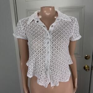 Vintage Y2K Necessary Objects Women's Top Large Cotton Baby Open Knit Crop E18